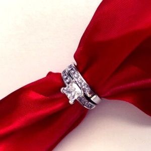 10K White Gold Princess Cut Simulated Stone